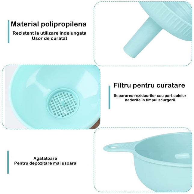 Palnie din plastic 1 doua dimensiuni de scurgere, cu filet si filtru, diametru scurgere
