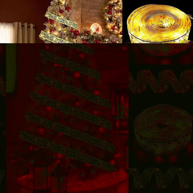 Panglică LED de Crăciun Aurie, lungime , 100 LED-uri, Baterii