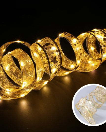 Panglică LED de Crăciun Aurie, lungime , 200 LED-uri, Baterii