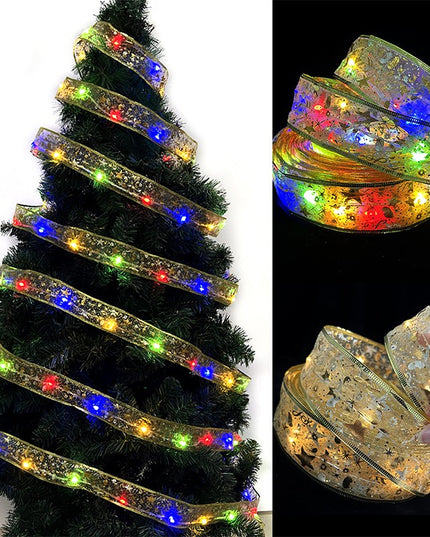 Panglică LED de Crăciun Aurie, lungime , 40 LED-uri, Baterii