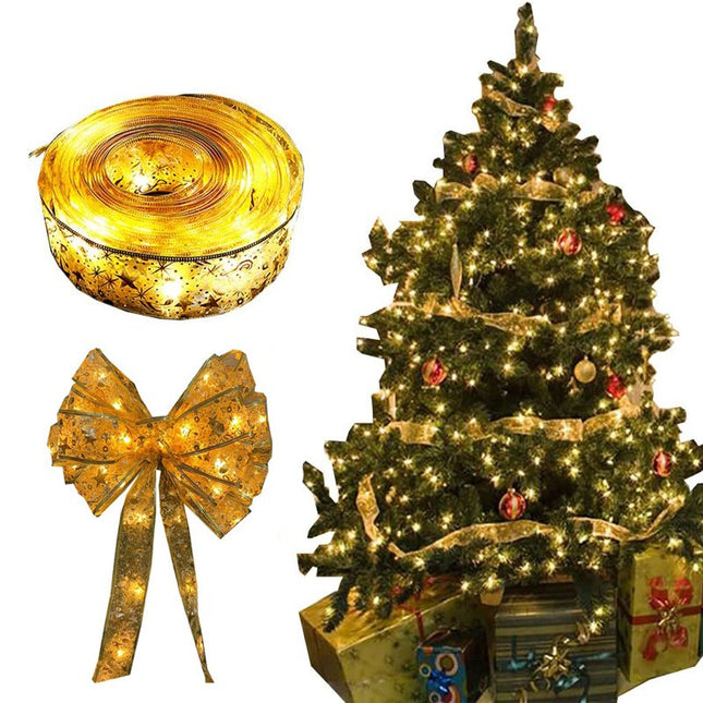 Panglică LED de Crăciun Aurie, lungime , 50 LED-uri, Baterii