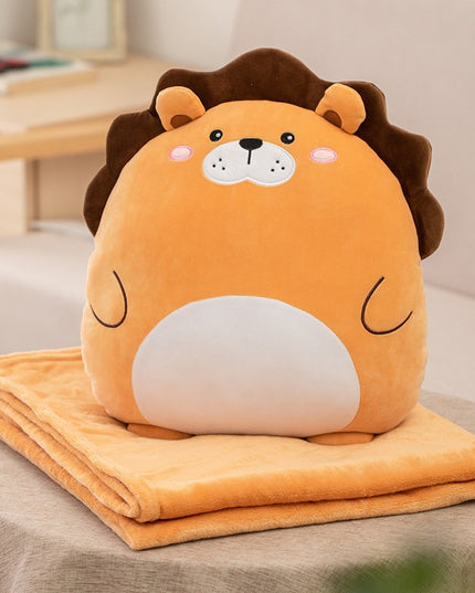 Patura 2in1 pentru Pat sau Canapea, Model Jucarie Leu cu Spatiu de Depozitare Patura, Microfibra