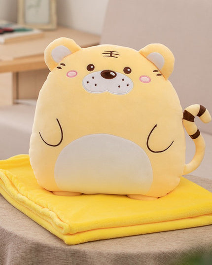 Patura 2in1 pentru Pat sau Canapea, Model Jucarie Tigru cu Spatiu de Depozitare Patura, Microfibra