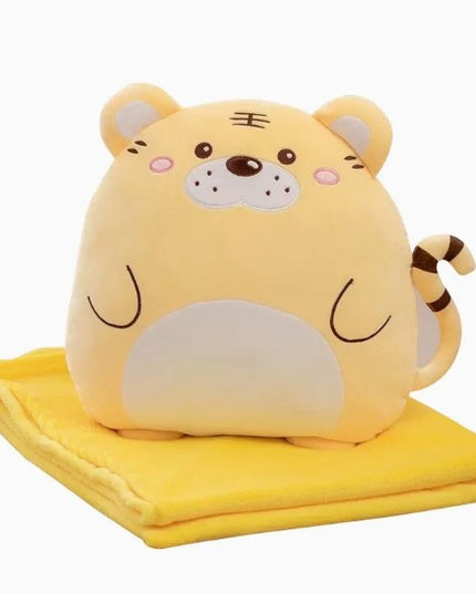 Patura 2in1 pentru Pat sau Canapea, Model Jucarie Tigru cu Spatiu de Depozitare Patura, Microfibra