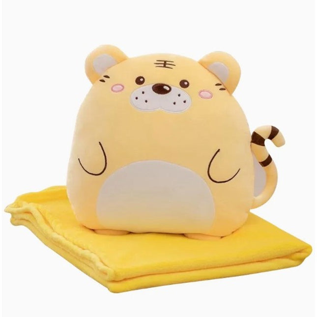 Patura 2in1 pentru Pat sau Canapea, Model Jucarie Tigru cu Spatiu de Depozitare Patura, Microfibra