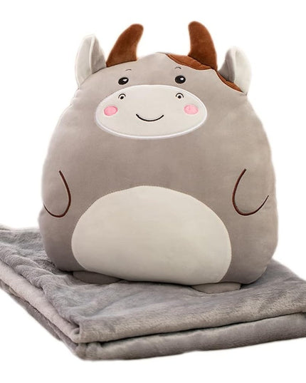 Patura 2in1 pentru Pat sau Canapea, Model Jucarie Vacuta cu Spatiu de Depozitare Patura, Microfibra