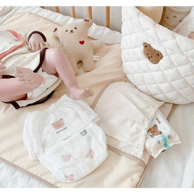 Patura Multifunctionala, pentru Schimbat Scutec, Impermeabila, din Bumbac,Portabila, Model Ursulet