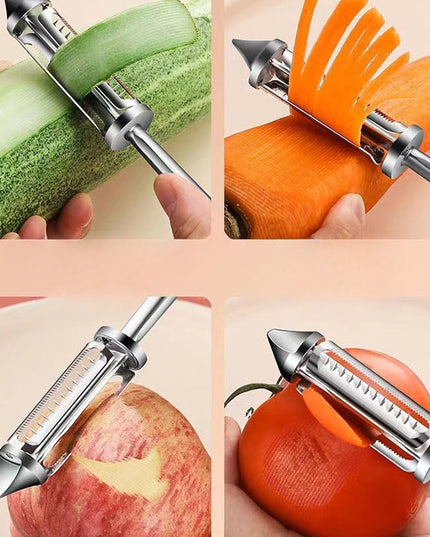 Peeler 2in1 pentru Legume si Fructe, Multifunctional, cu 2 Lame de Curatati si Feliat, Varf Ascutit pentru Gaurit,din Otel Inoxidabil