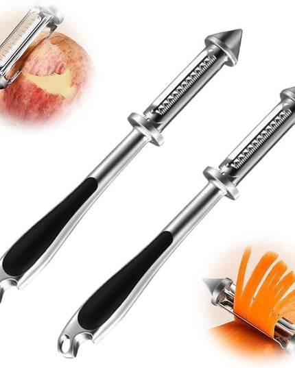 Peeler 2in1 pentru Legume si Fructe, Multifunctional, cu 2 Lame de Curatati si Feliat, Varf Ascutit pentru Gaurit,din Otel Inoxidabil
