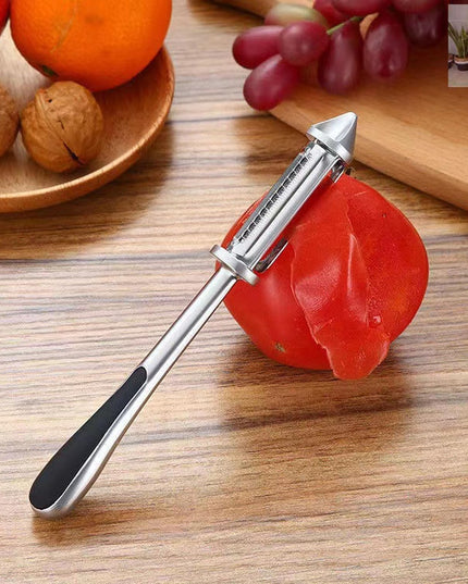 Peeler 2in1 pentru Legume si Fructe, Multifunctional, cu 2 Lame de Curatati si Feliat, Varf Ascutit pentru Gaurit,din Otel Inoxidabil