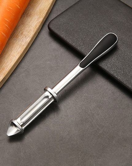 Peeler 2in1 pentru Legume si Fructe, Multifunctional, cu 2 Lame de Curatati si Feliat, Varf Ascutit pentru Gaurit,din Otel Inoxidabil