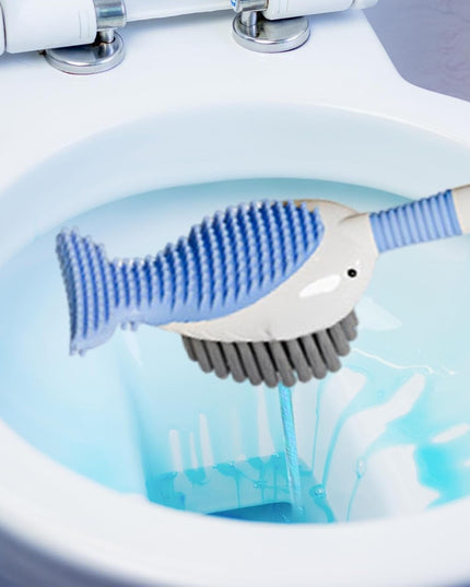 Perie de Toaleta, cu Suport de Perete, Recipient Detergent, 2 Tipuri de Perii, Model Balena