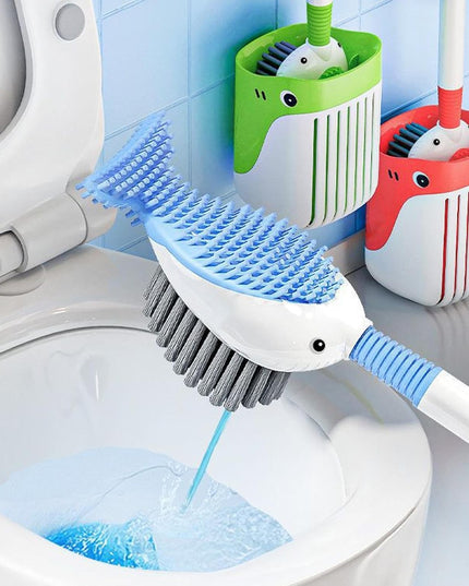 Perie de Toaleta, cu Suport de Perete, Recipient Detergent, 2 Tipuri de Perii, Model Balena