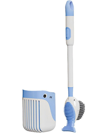Perie de Toaleta, cu Suport de Perete, Recipient Detergent, 2 Tipuri de Perii, Model Balena