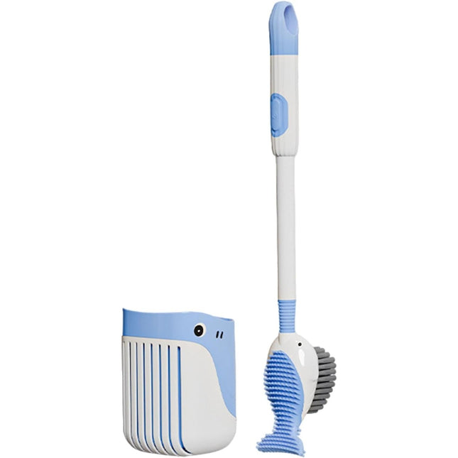 Perie de Toaleta, cu Suport de Perete, Recipient Detergent, 2 Tipuri de Perii, Model Balena