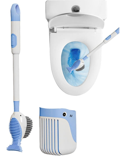 Perie de Toaleta, cu Suport de Perete, Recipient Detergent, 2 Tipuri de Perii, Model Balena