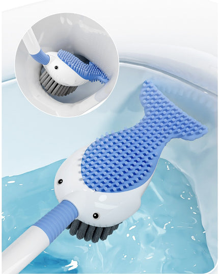 Perie de Toaleta, cu Suport de Perete, Recipient Detergent, 2 Tipuri de Perii, Model Balena