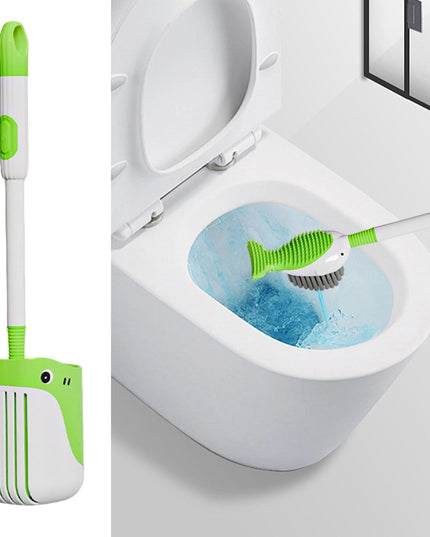 Perie de Toaleta, cu Suport de Perete, Recipient Detergent, 2 Tipuri de Perii, Model Balena