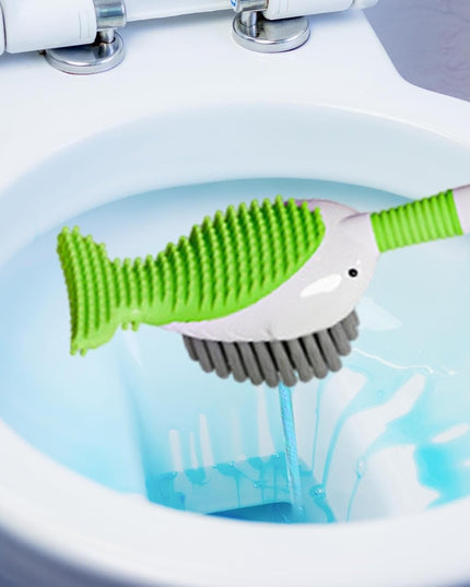 Perie de Toaleta, cu Suport de Perete, Recipient Detergent, 2 Tipuri de Perii, Model Balena