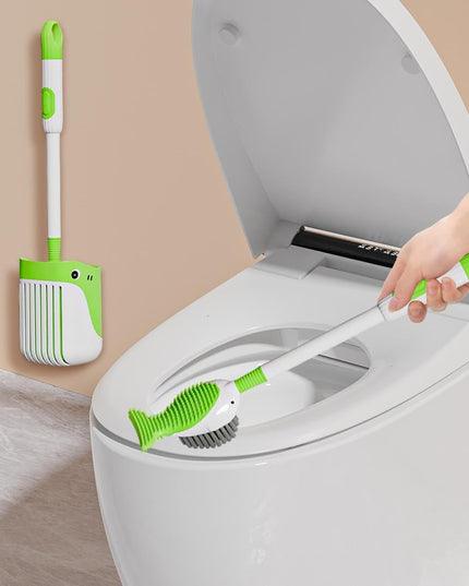 Perie de Toaleta, cu Suport de Perete, Recipient Detergent, 2 Tipuri de Perii, Model Balena