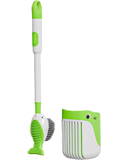 Perie de Toaleta, cu Suport de Perete, Recipient Detergent, 2 Tipuri de Perii, Model Balena