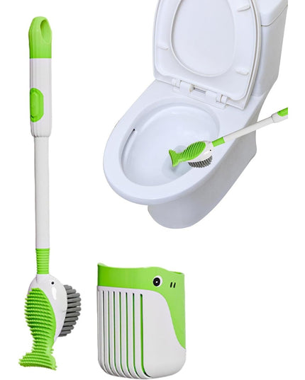 Perie de Toaleta, cu Suport de Perete, Recipient Detergent, 2 Tipuri de Perii, Model Balena