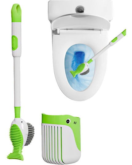 Perie de Toaleta, cu Suport de Perete, Recipient Detergent, 2 Tipuri de Perii, Model Balena