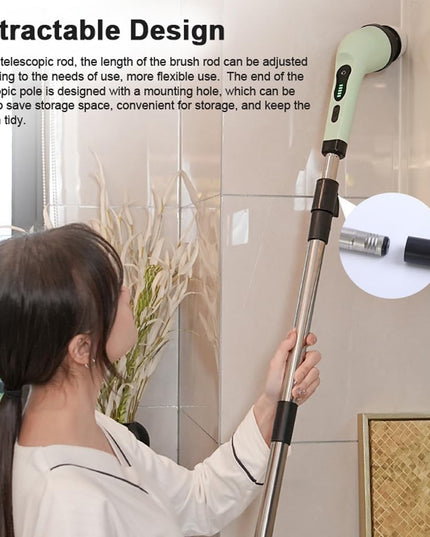 Perie Electrica de Curatare, pentru Gresie, Baie, Bucatarie,cu 6 Capete, Maner Extensibil Detasabil 84- , Incarcare USB-Type C, Rotire 360 de Grade, 3000 mAh, Culoare: