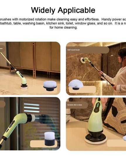 Perie Electrica de Curatare, pentru Gresie, Baie, Bucatarie,cu 6 Capete, Maner Extensibil Detasabil 84- , Incarcare USB-Type C, Rotire 360 de Grade, 3000 mAh, Culoare: