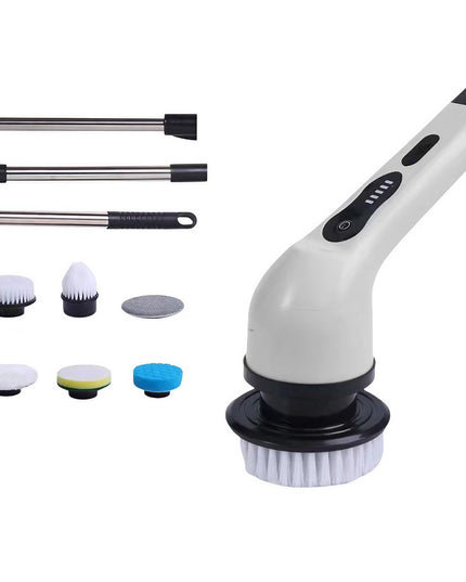 Perie Electrica de Curatare, pentru Gresie, Baie, Bucatarie,cu 6 Capete, Maner Extensibil Detasabil 84- , Incarcare USB-Type C, Rotire 360 de Grade, 3000 mAh, Culoare: