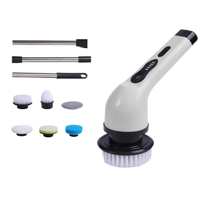 Perie Electrica de Curatare, pentru Gresie, Baie, Bucatarie,cu 6 Capete, Maner Extensibil Detasabil 84- , Incarcare USB-Type C, Rotire 360 de Grade, 3000 mAh, Culoare: