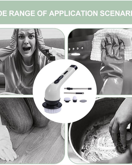 Perie Electrica de Curatare, pentru Gresie, Baie, Bucatarie,cu 9 Capete, Maner Extensibil Detasabil 84- , Incarcare USB-Type C, Rotire 360 de Grade, 3000 mAh, Culoare: