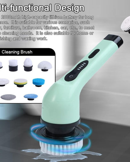 Perie Electrica de Curatare, pentru Gresie, Baie, Bucatarie,cu 9 Capete, Maner Extensibil Detasabil 84- , Incarcare USB-Type C, Rotire 360 de Grade, 3000 mAh, Culoare: