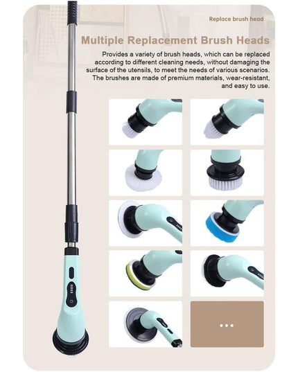 Perie Electrica de Curatare, pentru Gresie, Baie, Bucatarie,cu 9 Capete, Maner Extensibil Detasabil 84- , Incarcare USB-Type C, Rotire 360 de Grade, 3000 mAh, Culoare: