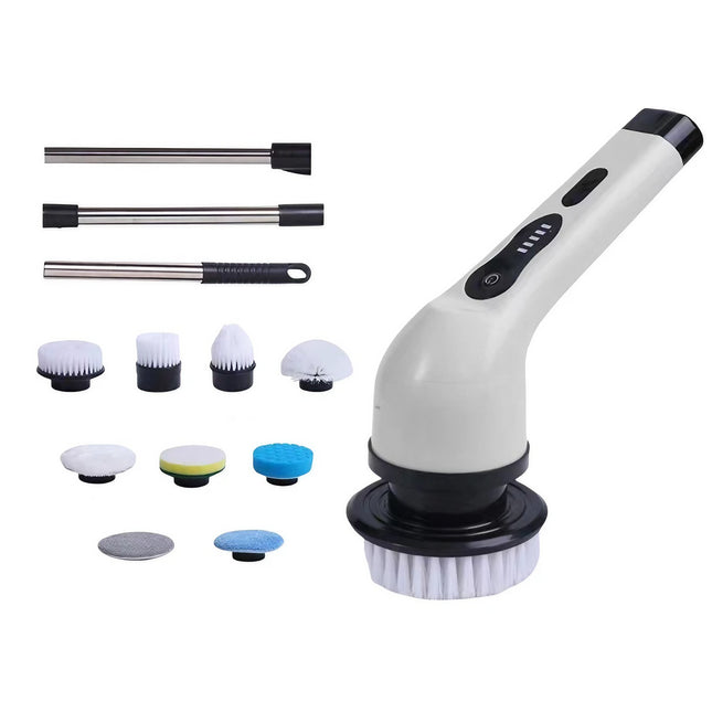 Perie Electrica de Curatare, pentru Gresie, Baie, Bucatarie,cu 9 Capete, Maner Extensibil Detasabil 84- , Incarcare USB-Type C, Rotire 360 de Grade, 3000 mAh, Culoare: