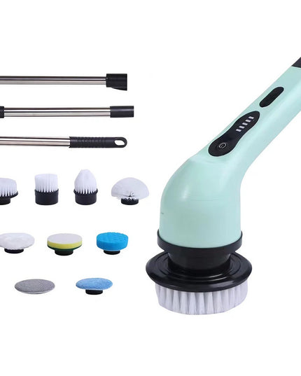 Perie Electrica de Curatare, pentru Gresie, Baie, Bucatarie,cu 9 Capete, Maner Extensibil Detasabil 84- , Incarcare USB-Type C, Rotire 360 de Grade, 3000 mAh, Culoare: