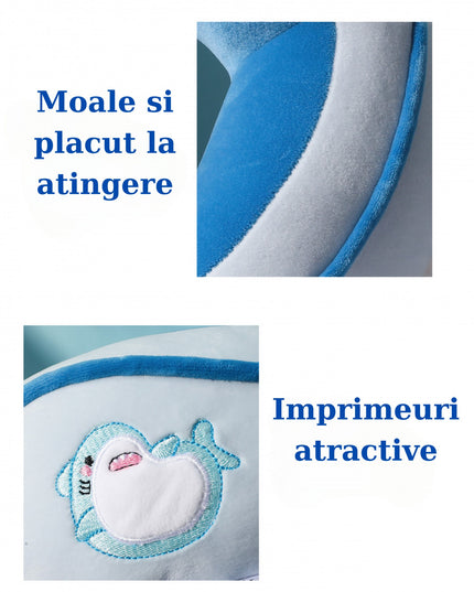 Perna de Calatorie, Pentru Gat si Cap, Umplutura din Bumbac,cu Model Brodat Delfin