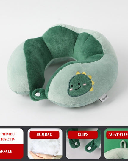 Perna de Calatorie, Pentru Gat si Cap, Umplutura din Bumbac,cu Model Brodat Dinozaur