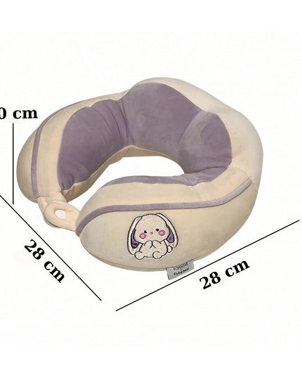 Perna de Calatorie, Pentru Gat si Cap, Umplutura din Bumbac,cu Model Brodat Iepure, Lila