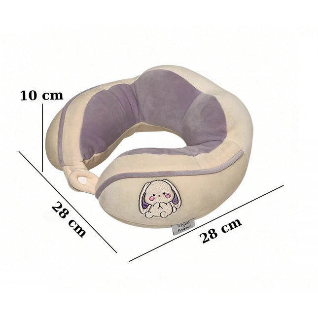 Perna de Calatorie, Pentru Gat si Cap, Umplutura din Bumbac,cu Model Brodat Iepure, Lila