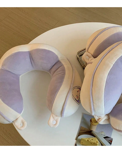 Perna de Calatorie, Pentru Gat si Cap, Umplutura din Bumbac,cu Model Brodat Iepure, Lila