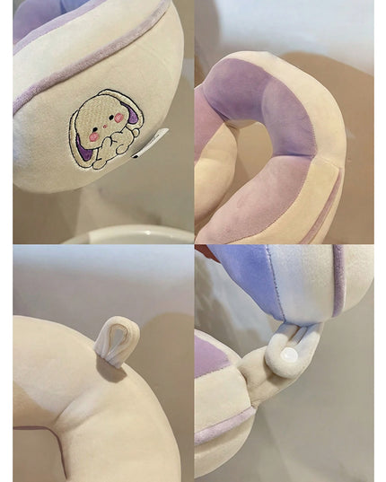 Perna de Calatorie, Pentru Gat si Cap, Umplutura din Bumbac,cu Model Brodat Iepure, Lila