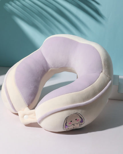 Perna de Calatorie, Pentru Gat si Cap, Umplutura din Bumbac,cu Model Brodat Iepure, Lila