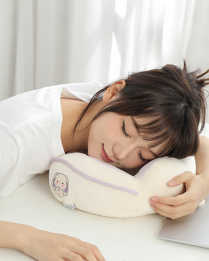 Perna de Calatorie, Pentru Gat si Cap, Umplutura din Bumbac,cu Model Brodat Iepure, Lila