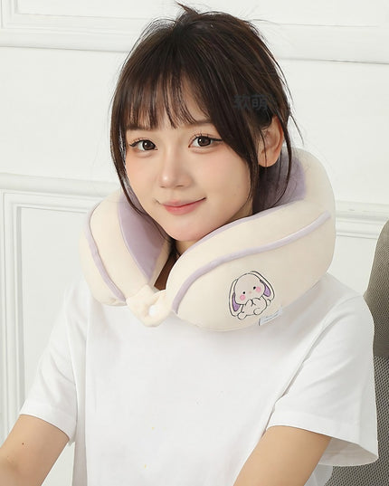 Perna de Calatorie, Pentru Gat si Cap, Umplutura din Bumbac,cu Model Brodat Iepure, Lila