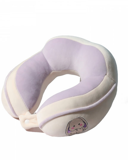 Perna de Calatorie, Pentru Gat si Cap, Umplutura din Bumbac,cu Model Brodat Iepure, Lila