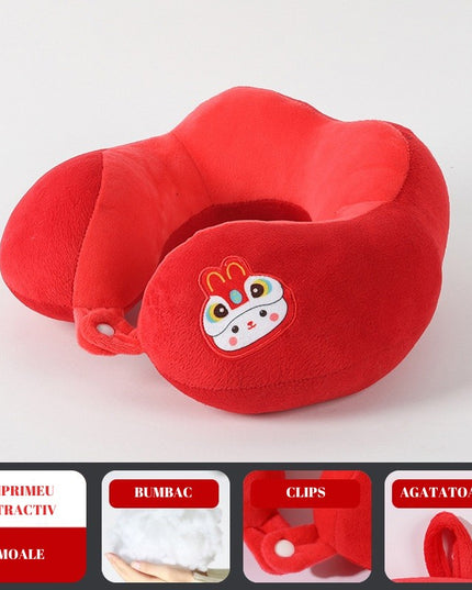 Perna de Calatorie, Pentru Gat si Cap, Umplutura din Bumbac,cu Model Brodat Iepure