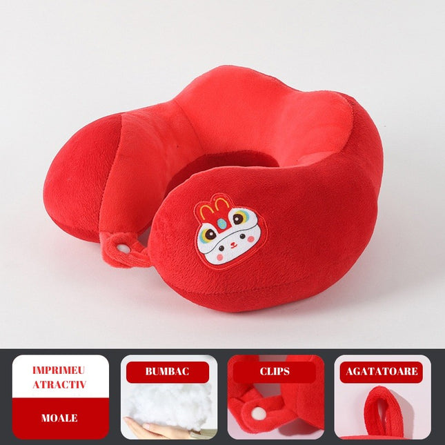 Perna de Calatorie, Pentru Gat si Cap, Umplutura din Bumbac,cu Model Brodat Iepure