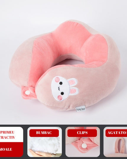 Perna de Calatorie, Pentru Gat si Cap, Umplutura din Bumbac,cu Model Brodat Iepure