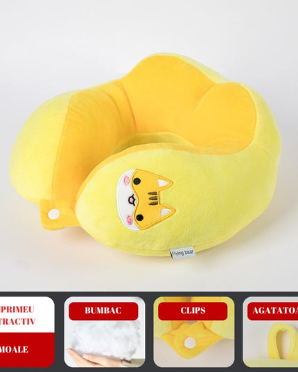 Perna de Calatorie, Pentru Gat si Cap, Umplutura din Bumbac,cu Model Brodat Pisica